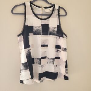 Anthropologie Postmark White Black Geometric Print Tank